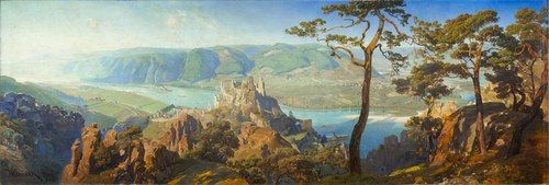 Anton Hlavacek, Panorama des Donautals mit der Burgruine Dürnstein, um 1905 © Landessammlungen NÖ