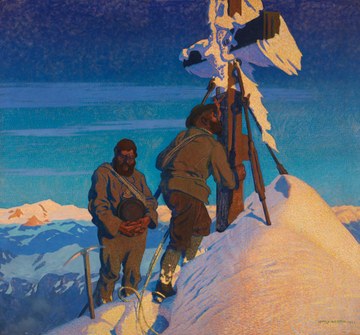 Otto Barth, Morgengebet der Bergfuehrer auf dem Grossglockner, 1911 (c) Alpenverein Museum Oesterreichischer Alpenverein